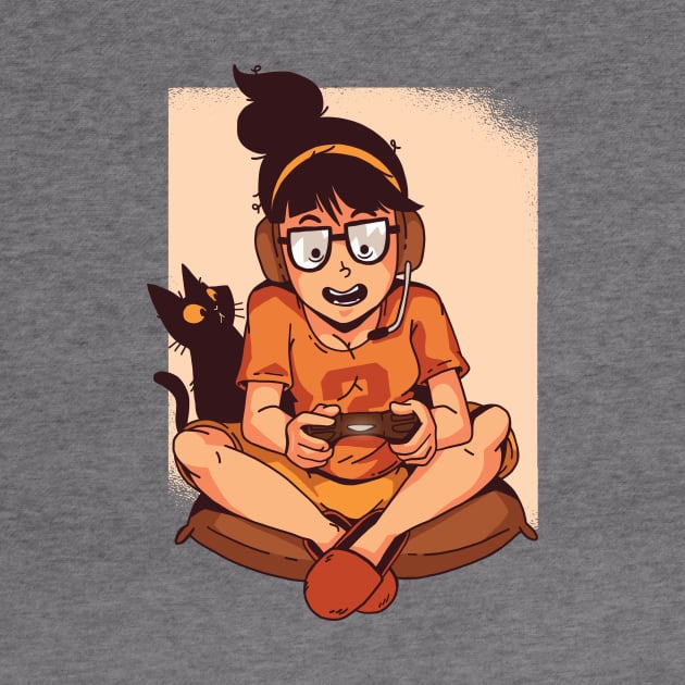 Gamer Girl with Black Cat by boobear247